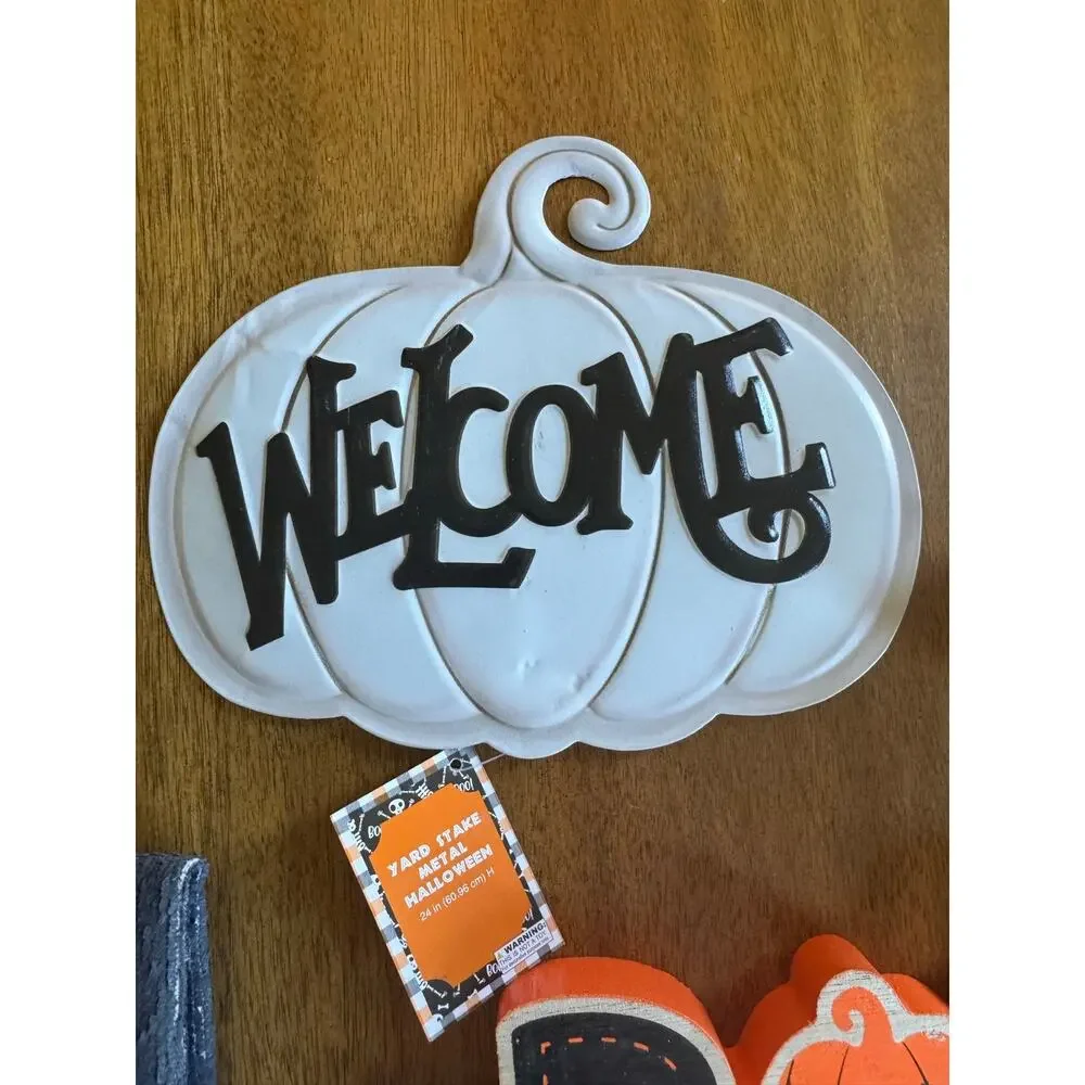 NWT Halloween Decor Lot Ghost Pumpkin Bone Appetit Towel Yard Sign Fall Decor